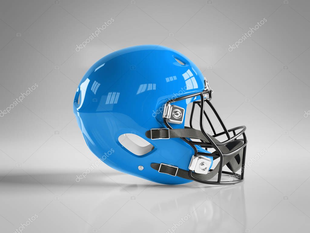 Blue American football helmet isolated on white background mockup 3D rendering