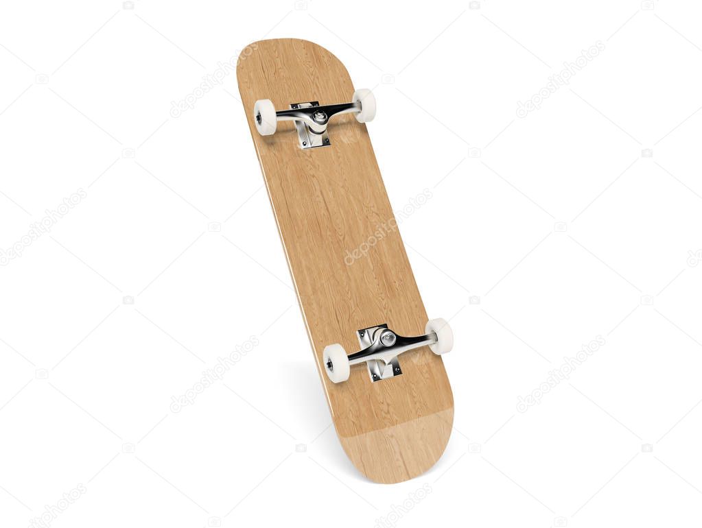 Skateboard isolated on white background mockup 3D rendering