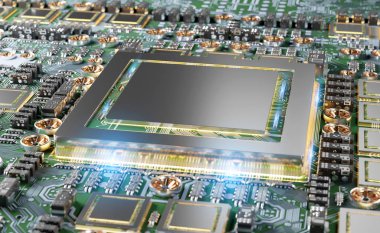 Modern bir Gpu kartı devre 3d render ile yakından görmek