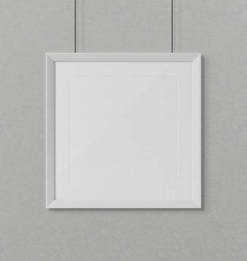 Beyaz kare çerçeve asılı mockup 3d render