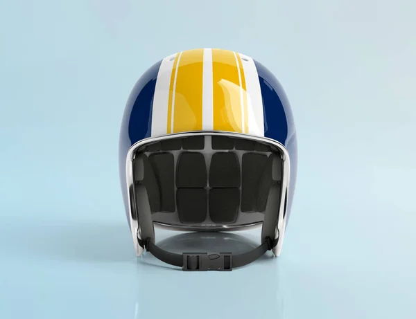 Blauwe en gele Vintage Motorhelm geïsoleerd op blauwe backgr — Stockfoto