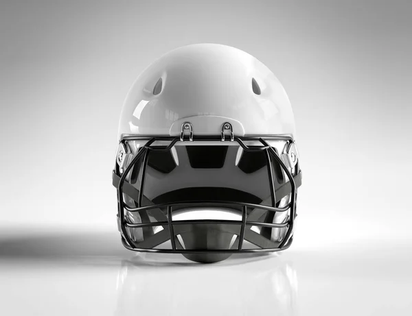 Белый американский футбольный шлем, изолированный на сером макете 3D рендеринга — стоковое фото