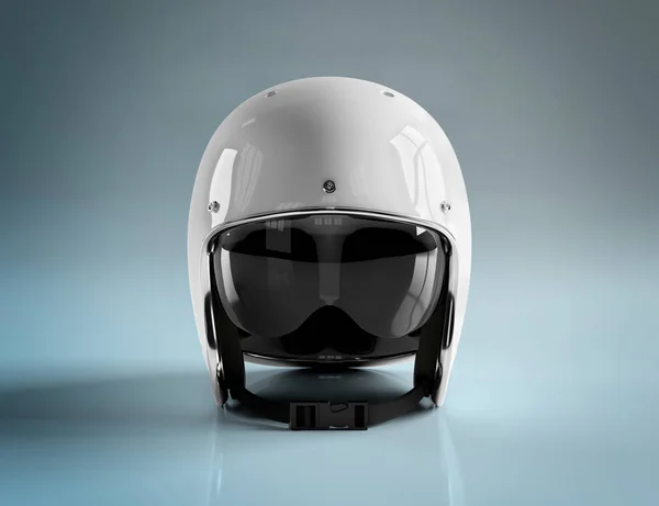Белый винтажный мотоциклетный шлем изолирован на синем фоне Mocku — стоковое фото
