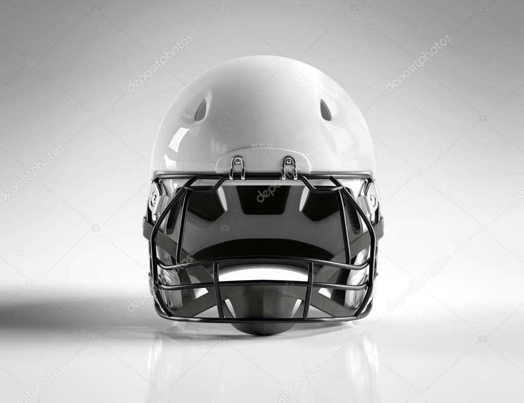 White American football helmet isolated on grey background mockup 3D rendering