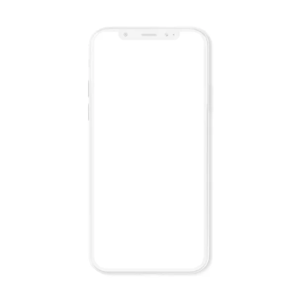 Makieta biały nowoczesny smartfon na białym tle na białym renderowania 3d — Zdjęcie stockowe