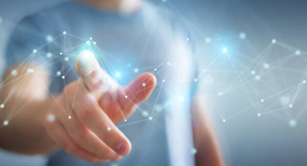 Businessman using futuristic connection interface 3D rendering