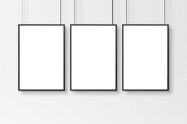 Duvarda izole edilmiş siyah çerçeveler mockup 3d render