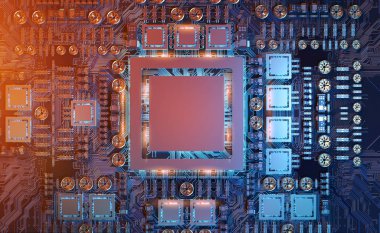 Modern bir Gpu kartı devre 3d render ile yakından görmek