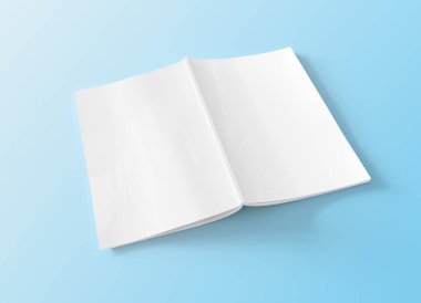 Açık dergi kapağı mockup mavi arka plan 3d render izole