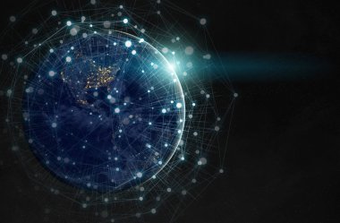 Dünya çapında Global verileri değişimleri ve bağlantı sistemi 3D 