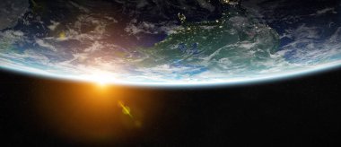 Mavi Dünya gezegeninin alan 3d render elemanları bu görünümü