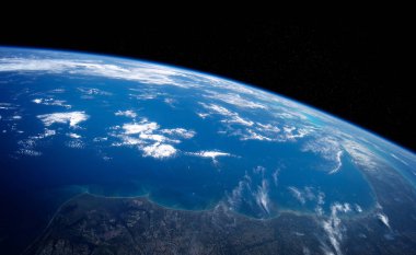 Dünya gezegeni görünümü bir gündoğumu sırasında atmosfer ile yakın yukarı 3