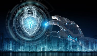 Dijital verileri koruyan akıllı robot makinesi 3d render