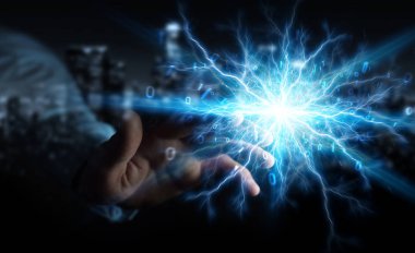 İşadamı yenilenebilir ve sürdürülebilir eko enerji 3d ren oluşturma