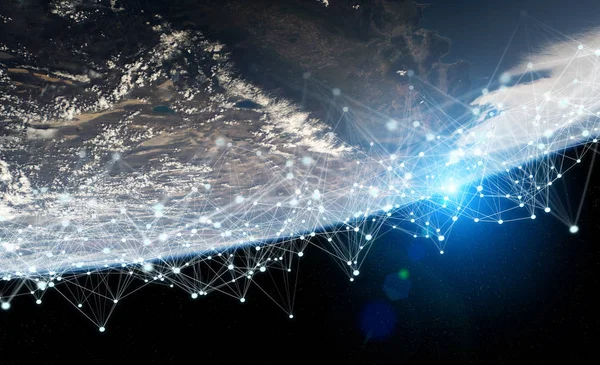 Système mondial d'échanges et de connexions de données sur le globe 3D — Photo