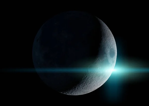 View of a crescent moon in space with stars background 3D render — Stock Photo, Image