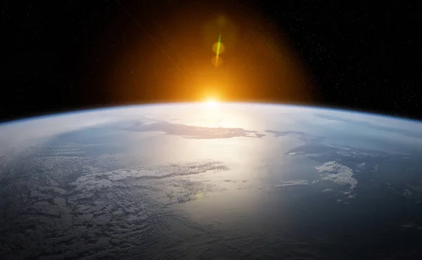 Widok planety Ziemia bliska z atmosferą podczas wschodu słońca 3 — Zdjęcie stockowe