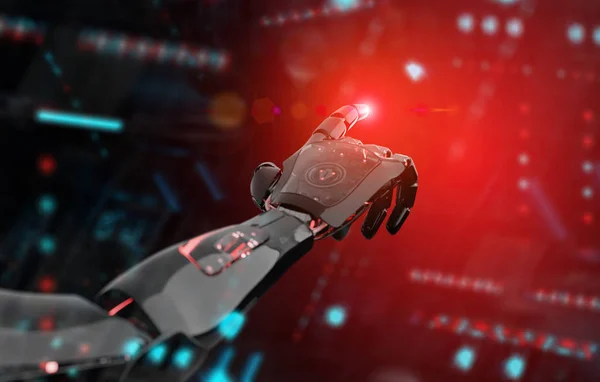 검정색과 빨간색 지능형 로봇 사이보그 팔 가리키는 손가락 에 da — 스톡 사진