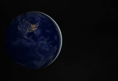 Amerika 3d r şehirler ışıkları ile gece dünya gezegeninin görünümü