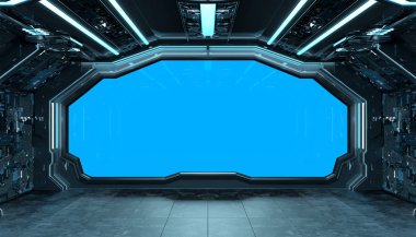 Koyu mavi uzay gemisi fütüristik iç mockup pencere 3d re ile