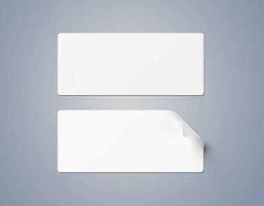 Gri 3D render üzerinde izole dikdörtgen kıvrılmış Sticker mockup