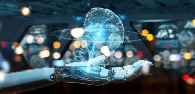 Beyaz robot el küre ağ hologram Amerika ABD m ile kullanma