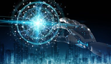 Akıllı robot insanımsı dijital küresel ağ 3d rende kullanarak