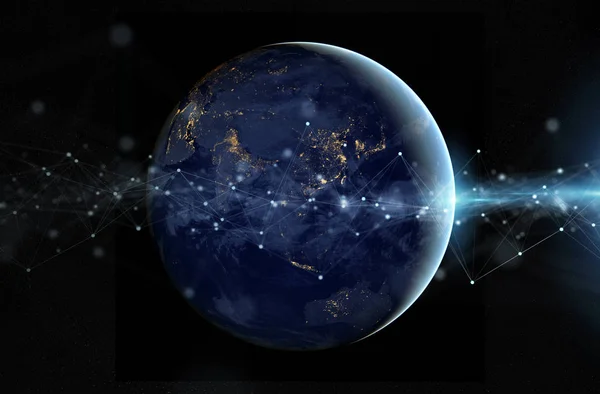 Intercambios globales de datos y sistema de conexiones en todo el mundo 3D — Foto de Stock