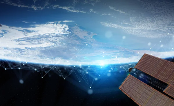 Satellites sending datas exchanges and connections system over t — Stock Photo, Image