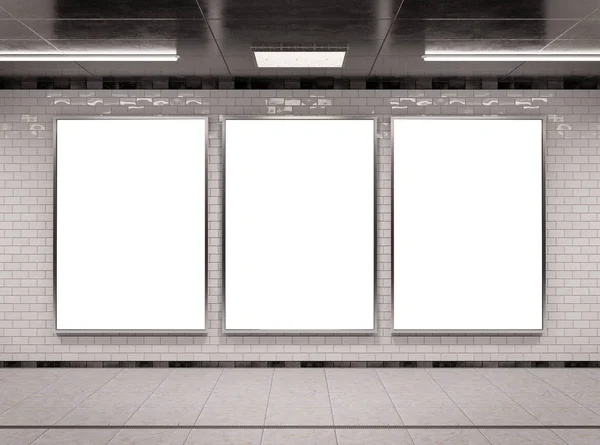 Cadre vertical triple panneau d'affichage souterrain Mockup rendu 3D — Photo