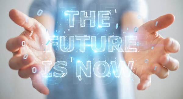 Businessman using future text interface 3D rendering