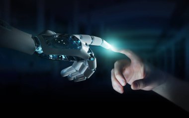 Robot el temas kara günü insan eli ile arka plan 3d 