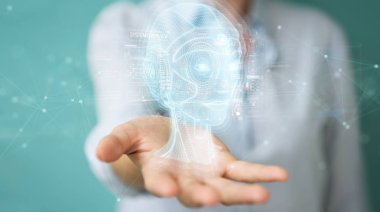 Kadın dijital yapay zeka kafa arayüzü kullanarak 3D yeniden