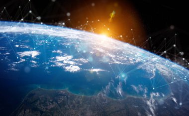 Dünya çapında Global verileri değişimleri ve bağlantı sistemi 3D 