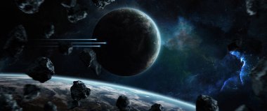 Uzak bir gezegende sistemi ile exoplanets 3d render elem alanda