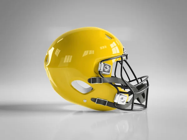 Żółty amerykański hełm piłki nożnej na białym makieta 3D rend — Zdjęcie stockowe