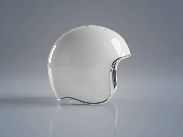 White vintage motorbike helmet isolated on grey background Mocku — Stock Photo, Image