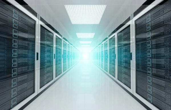 Witte servers datacenter kamer met heldere Halo licht door th — Stockfoto