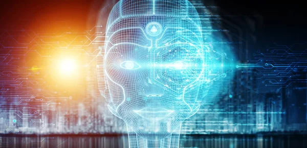 Robot nő cyborg arc mesterséges intelligencia 3 képviselő — Stock Fotó