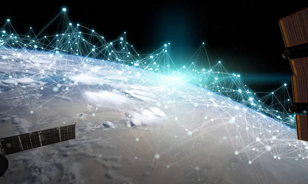 T를 통해 데이터 교환 및 연결 시스템을 전송하는 위성 — 스톡 사진