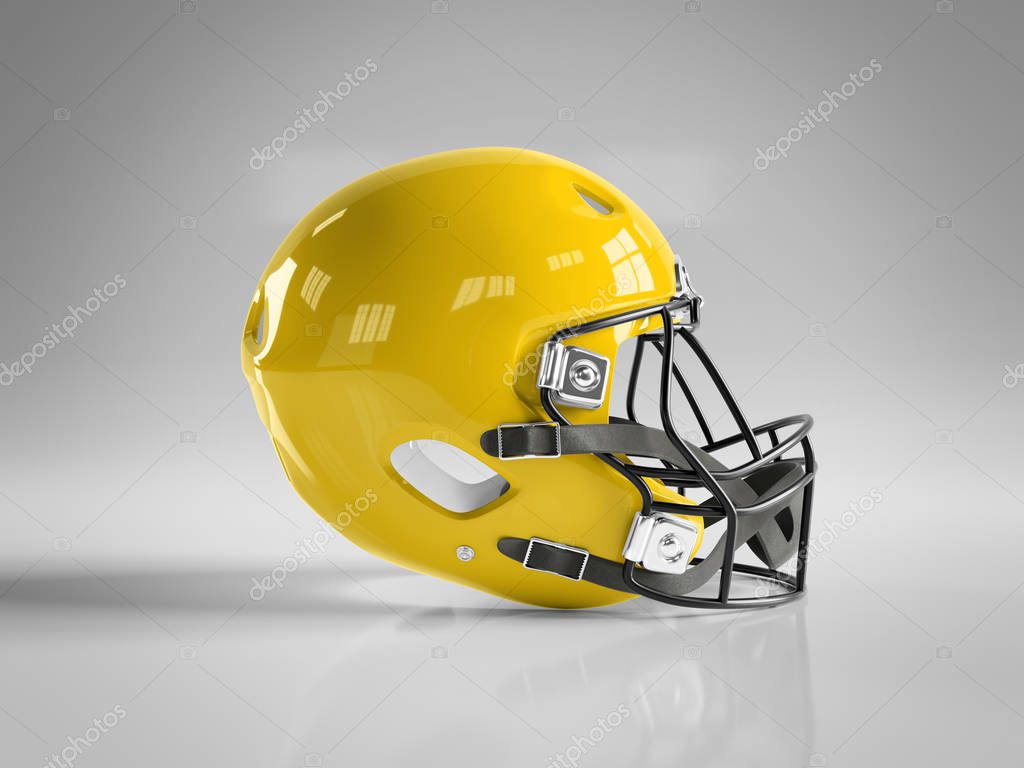 Yellow American football helmet isolated on white background mockup 3D rendering