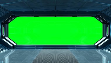 Koyu mavi uzay gemisi fütüristik iç mockup pencere 3d re ile