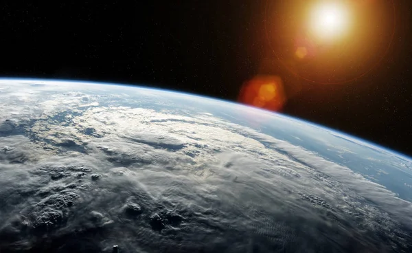 Vue rapprochée de la planète Terre avec l'atmosphère au lever du soleil 3 — Photo