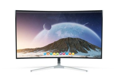 Modern bilgisayar monitörü mockup beyaz 3d render izole