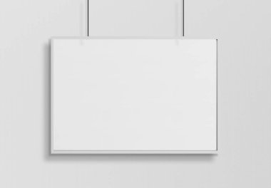 Mockup 3d render asılı beyaz bir çerçeve