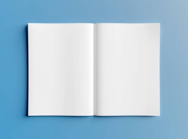 Mavi 3d render izole beyaz açık dergi mockup