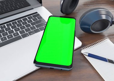 Modern smartphone masaüstü mockup 3d render döşeme