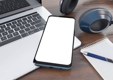 Modern smartphone masaüstü mockup 3d render döşeme