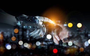 Robot el temas kara günü insan eli ile arka plan 3d 