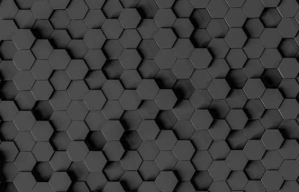 Black hexagons background pattern 3D rendering